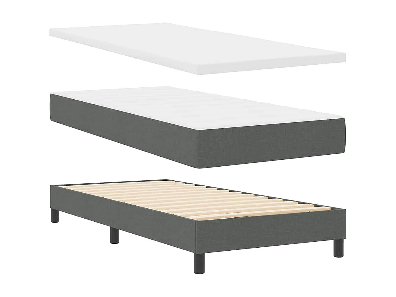 Cama box spring con colchón Gris oscuro 90 x 200 cm tela