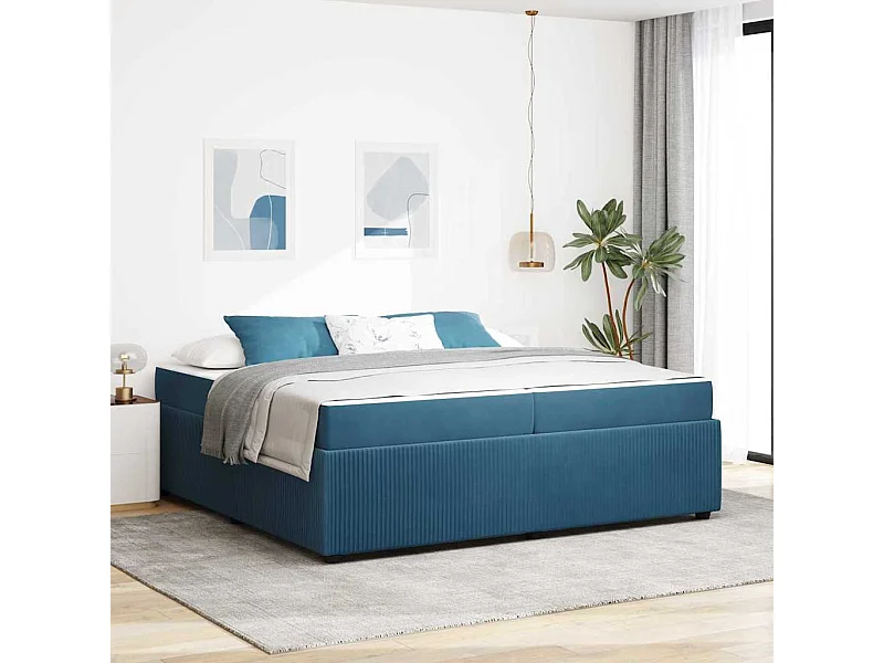 Estrutura de cama com colchão Azul 200 x 200 cm Veludo