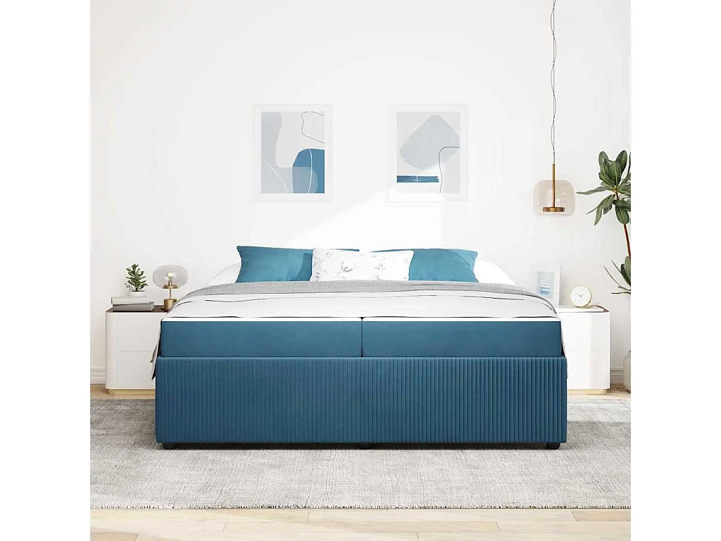 Estructura de cama con colchón Azul 200 x 200 cm Terciopelo