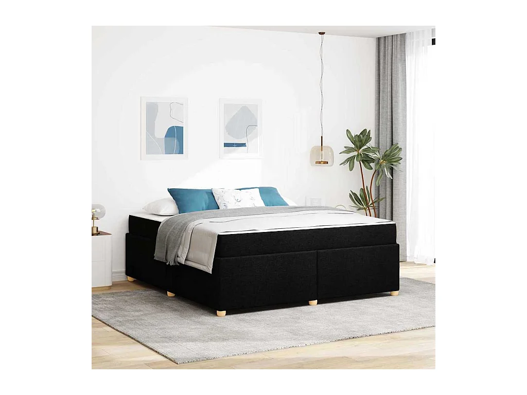 Cadre de lit avec matelas Noir 180 x 200 cm tissu