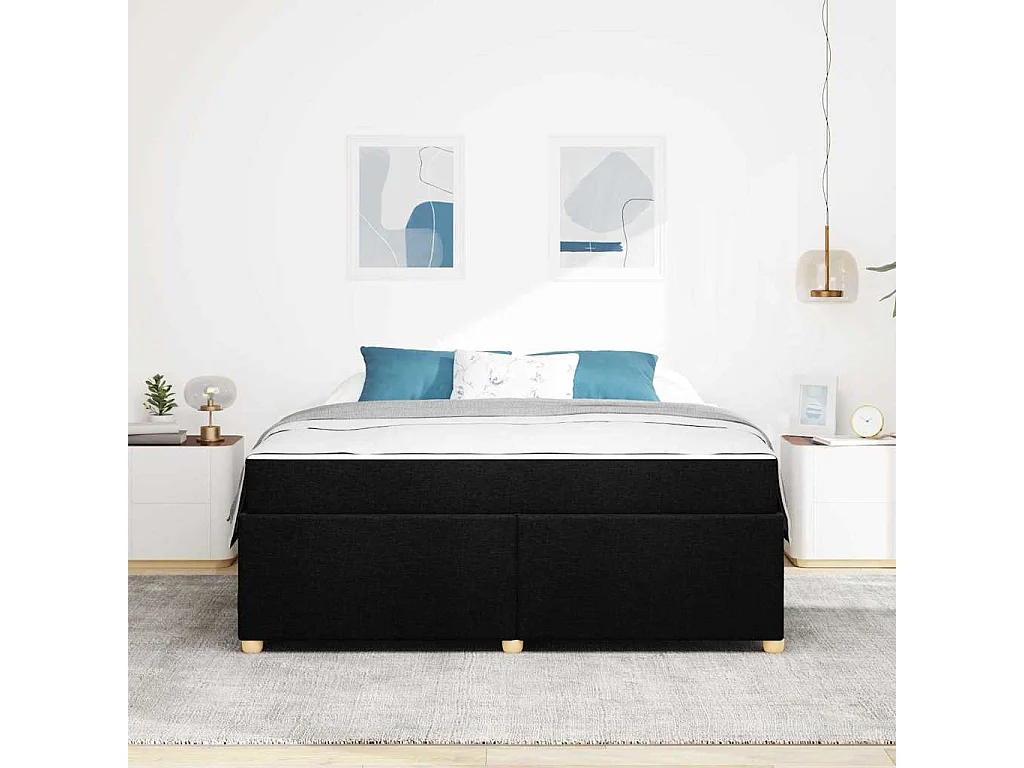 Cadre de lit avec matelas Noir 180 x 200 cm tissu