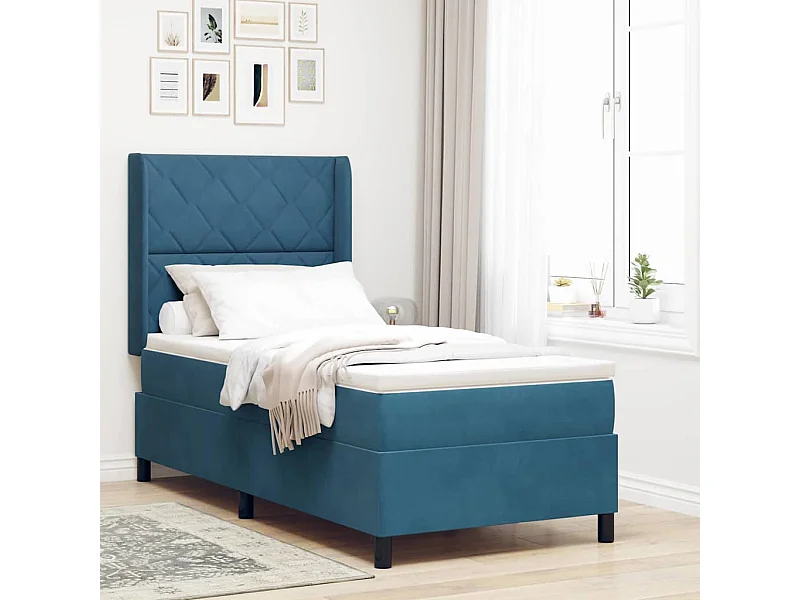 Cama Box com cabeceira Azul 90 x 190 cm Veludo