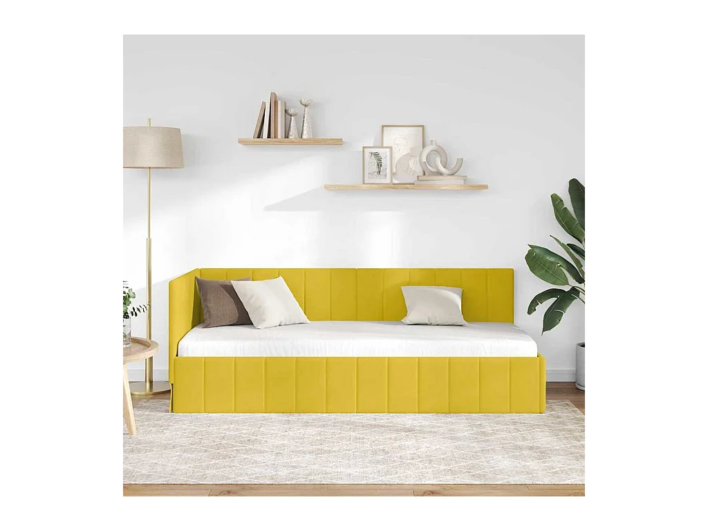 Cadre de lit d'angle avec tête de lit Jaune 80 x 200 cm Velours