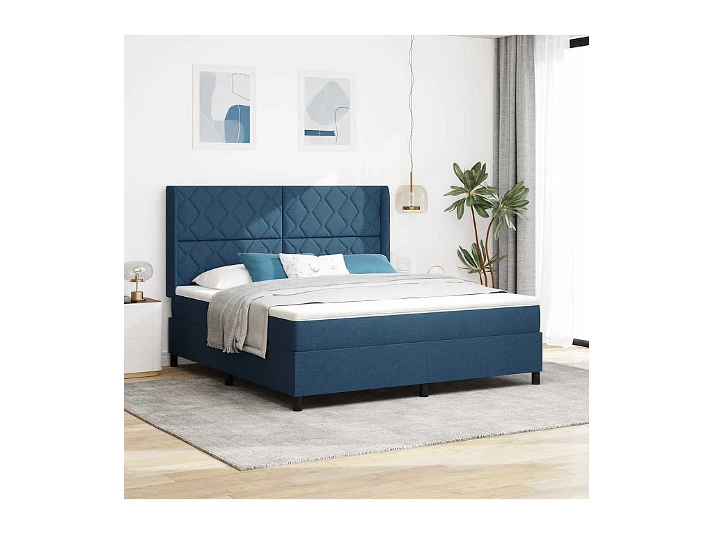 Cadre de lit avec matelas Bleu 180 x 200 cm tissu