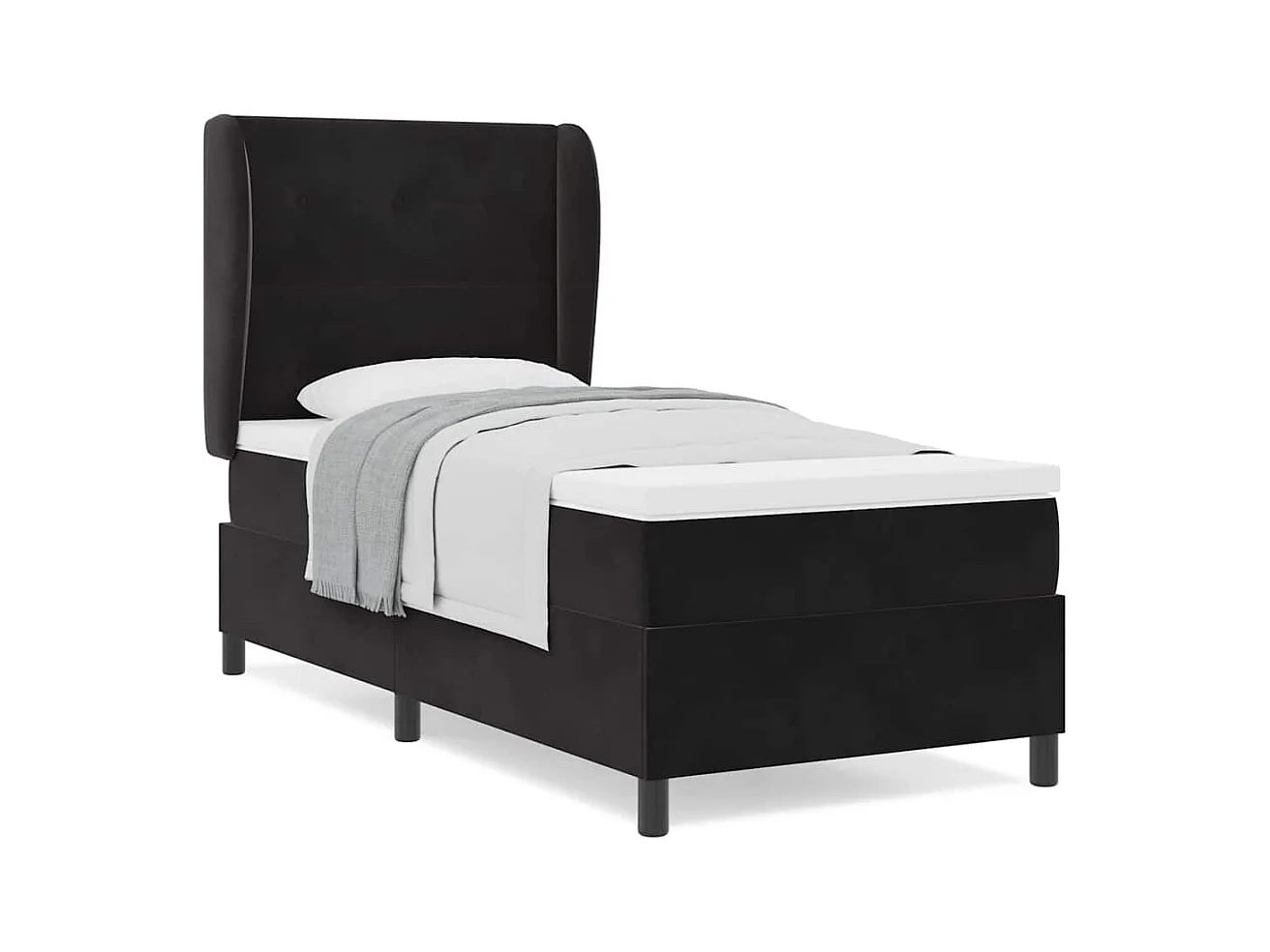 Cama tipo Box Spring con colchón Negro 100 x 200 cm Terciopelo