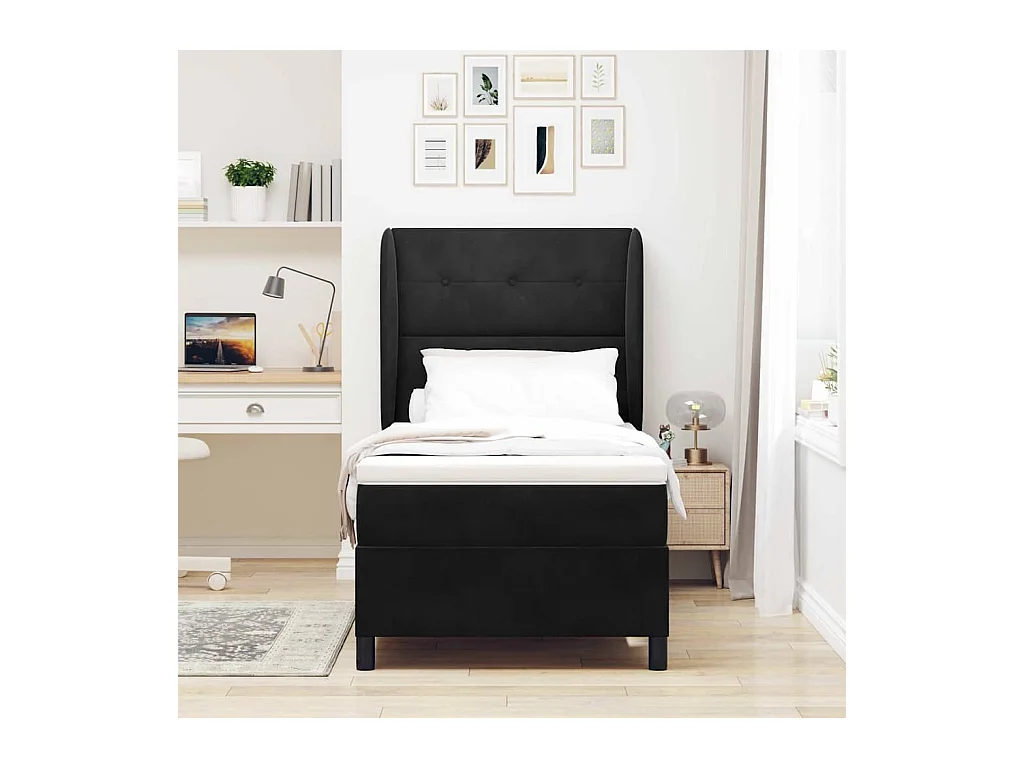 Cama tipo Box Spring con colchón Negro 100 x 200 cm Terciopelo