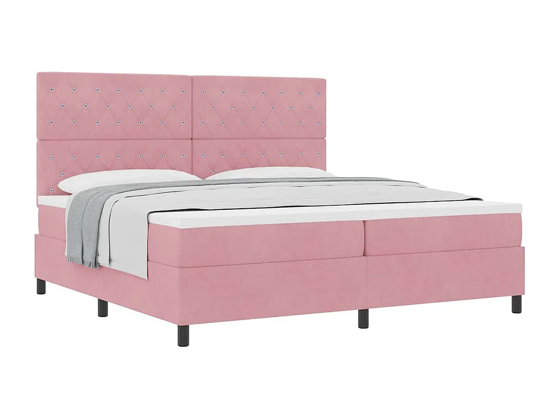 Cama tipo Box Spring con colchón Rosa 200 x 200 cm Terciopelo