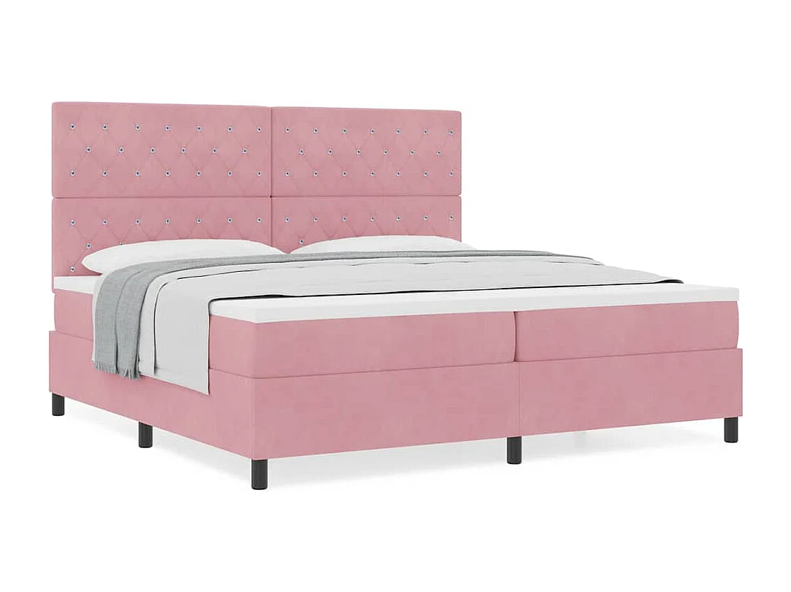 Cama tipo Box Spring con colchón Rosa 200 x 200 cm Terciopelo