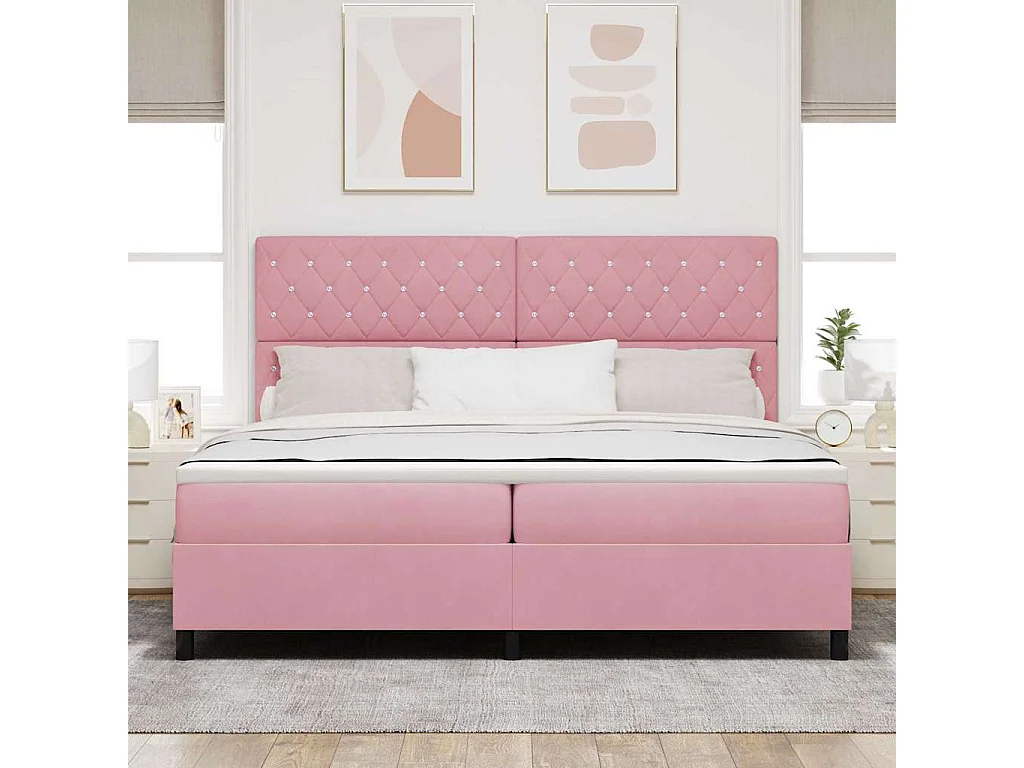 Cama tipo Box Spring con colchón Rosa 200 x 200 cm Terciopelo