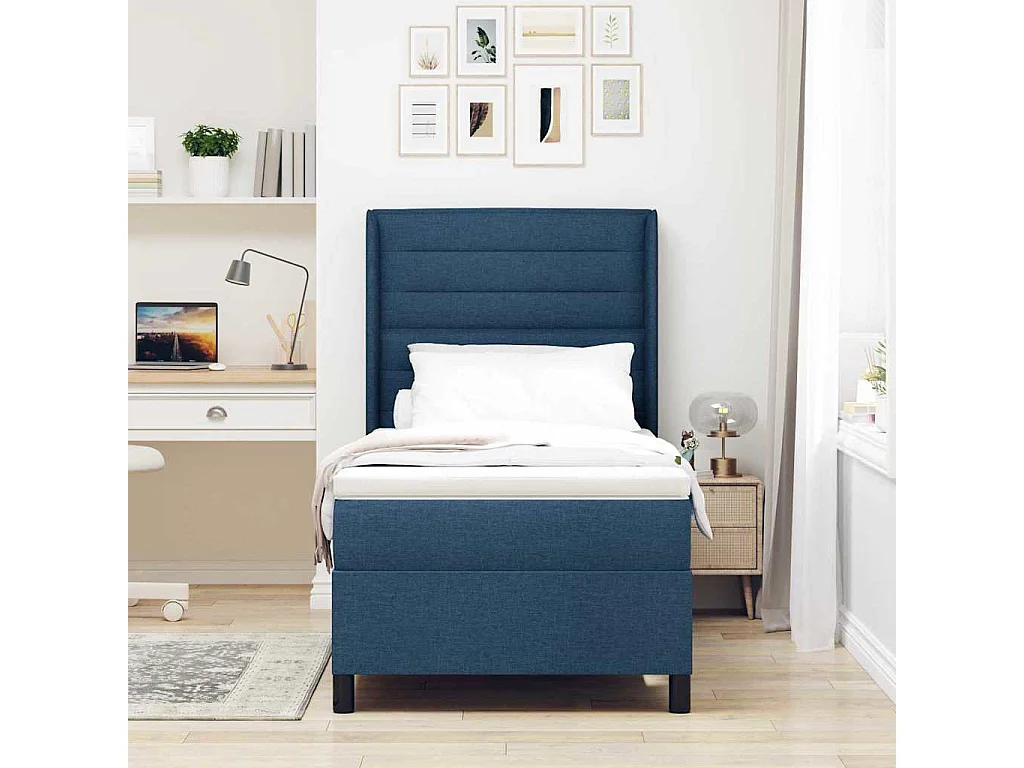 Cama tipo Box Spring con colchón Azul 90 x 190 cm tela