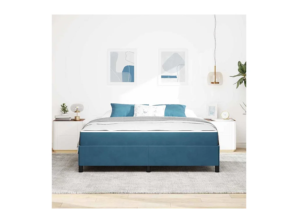 Cadre de lit Bleu foncé et blanc 180 x 200 cm Velours