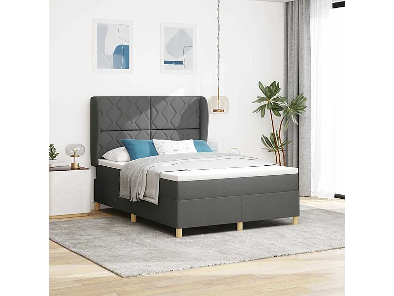 Cama con Somier y Colchón Gris Oscuro 90x190 cm de Tela