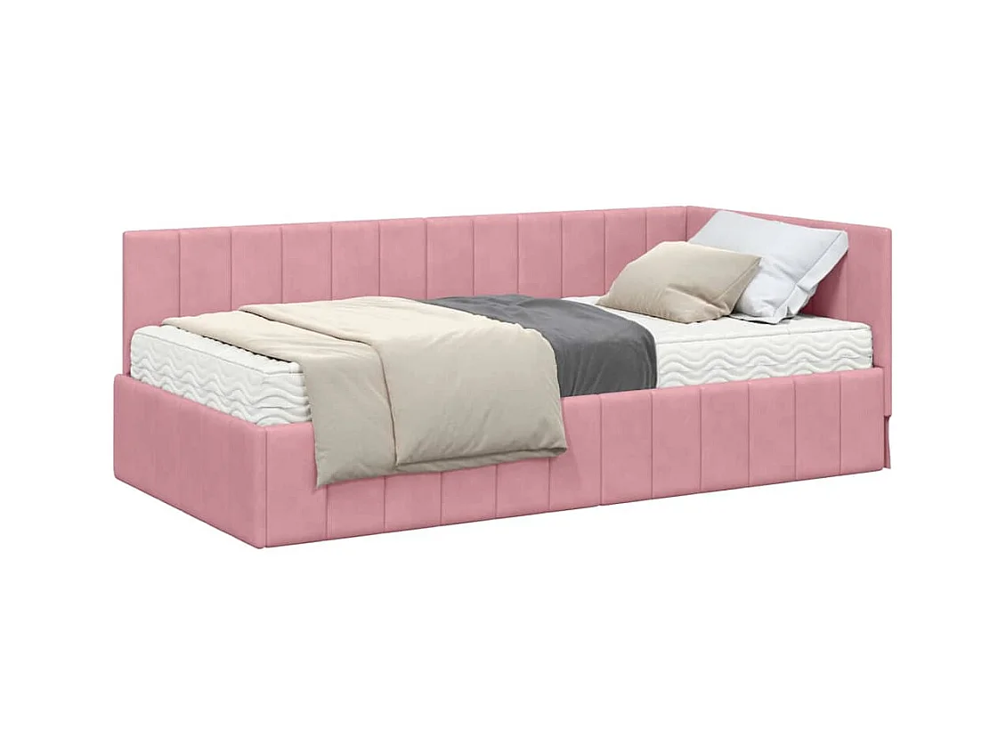Cadre de lit d'angle avec matelas Rose 100 x 200 cm Velours