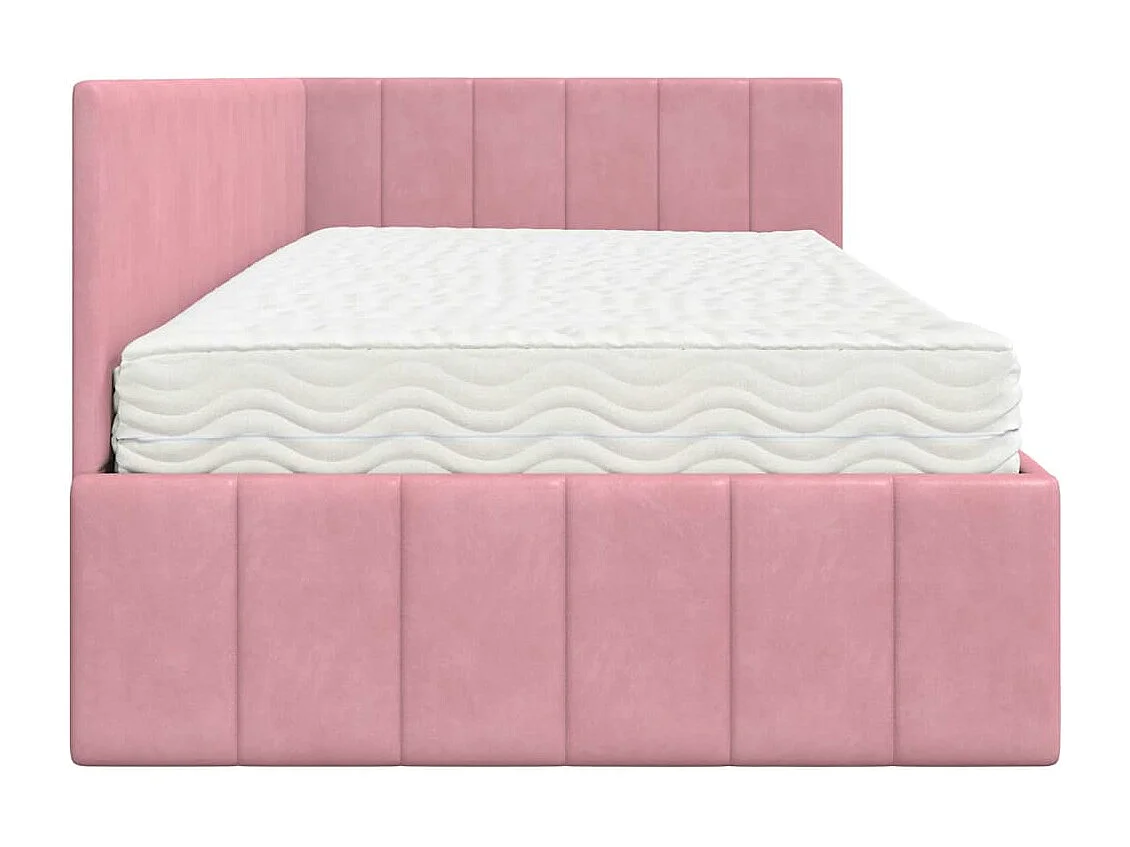 Cadre de lit d'angle avec matelas Rose 100 x 200 cm Velours