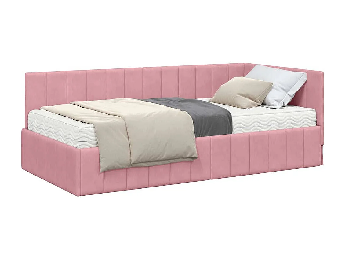 Cadre de lit d'angle avec matelas Rose 100 x 200 cm Velours