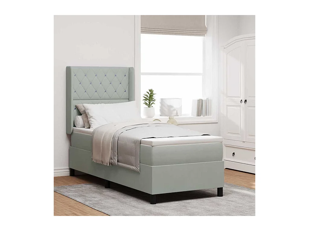 Cama Box Spring com LED e Colchão Cinzento-claro 80 x 200 cm