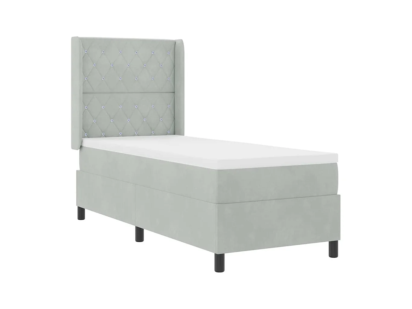 Cama Box Spring com LED e Colchão Cinzento-claro 80 x 200 cm