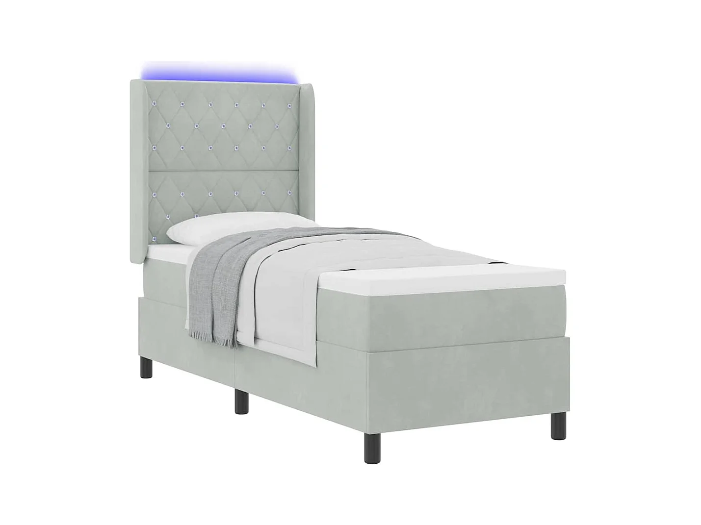 Cama Box Spring com LED e Colchão Cinzento-claro 80 x 200 cm