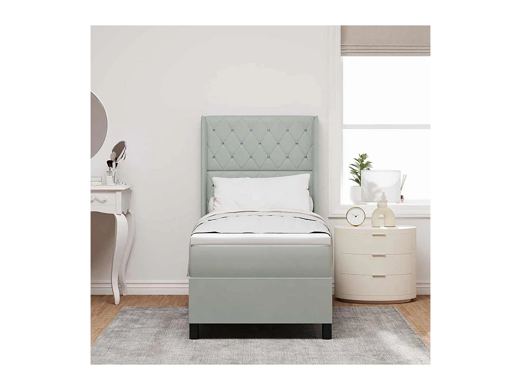 Cama Box Spring com LED e Colchão Cinzento-claro 80 x 200 cm