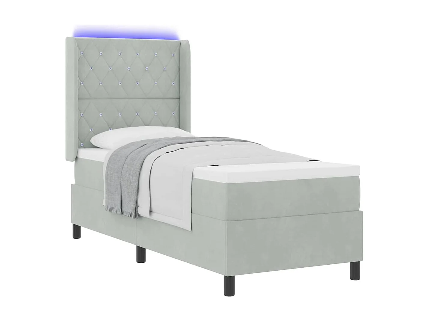 Cama Box Spring com LED e Colchão Cinzento-claro 80 x 200 cm