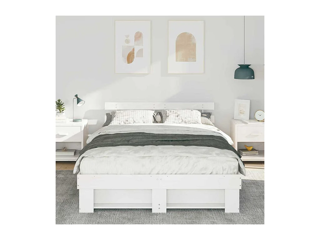 Cadre de lit Blanc 150 x 200 cm Bois massif en pin