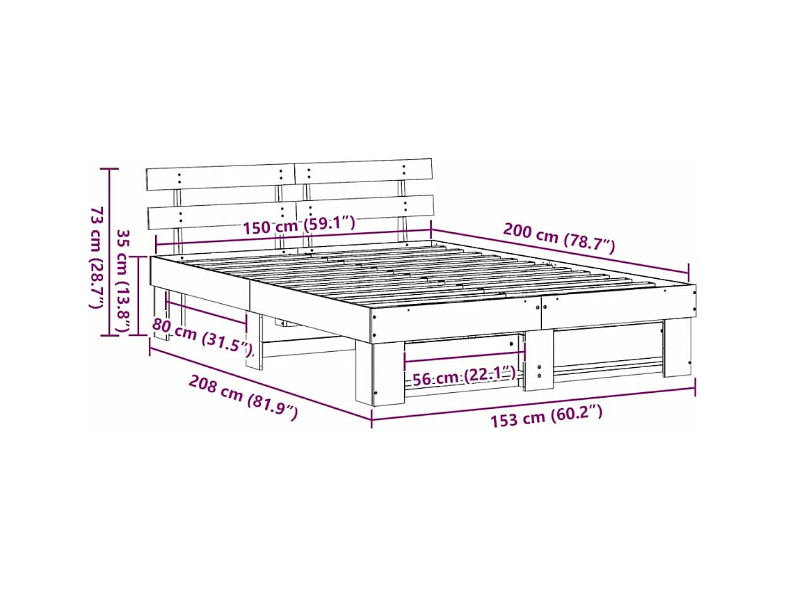 Cadre de lit Blanc 150 x 200 cm Bois massif en pin