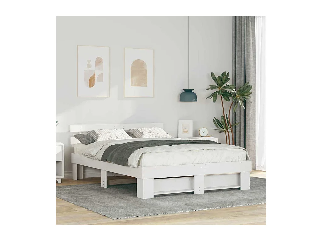 Cadre de lit Blanc 150 x 200 cm Bois massif en pin