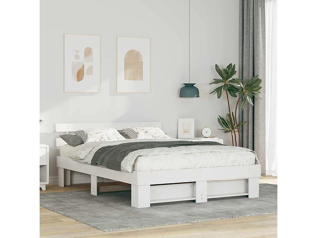 Cadre de lit Blanc 150 x 200 cm Bois massif en pin