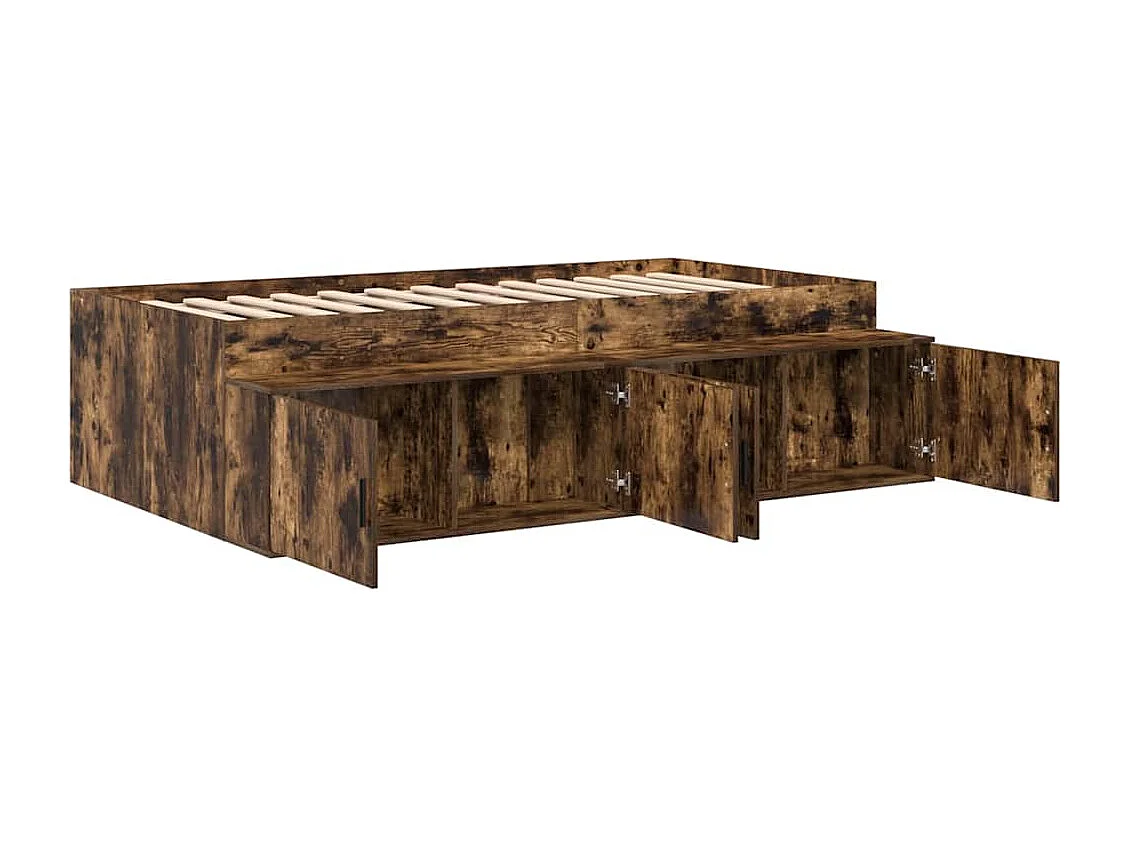 Opbergbedframe Gerookt eiken 90 x 190 cm Bewerkt hout