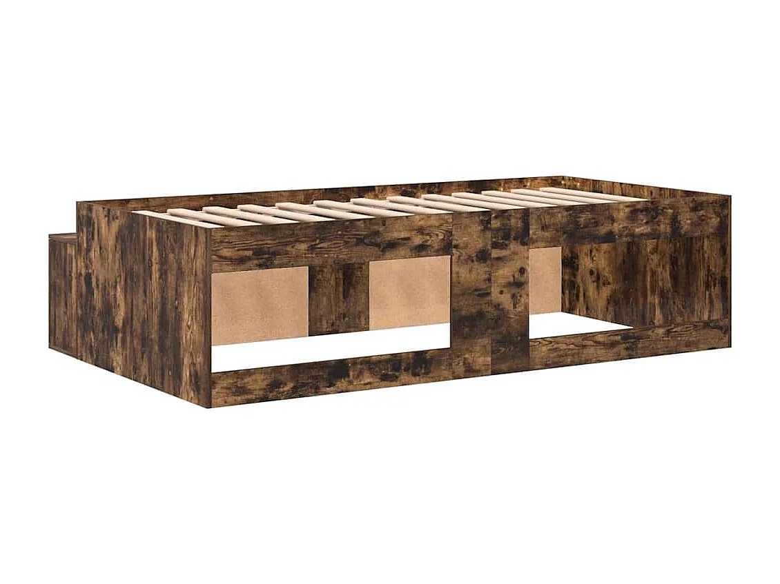 Opbergbedframe Gerookt eiken 90 x 190 cm Bewerkt hout