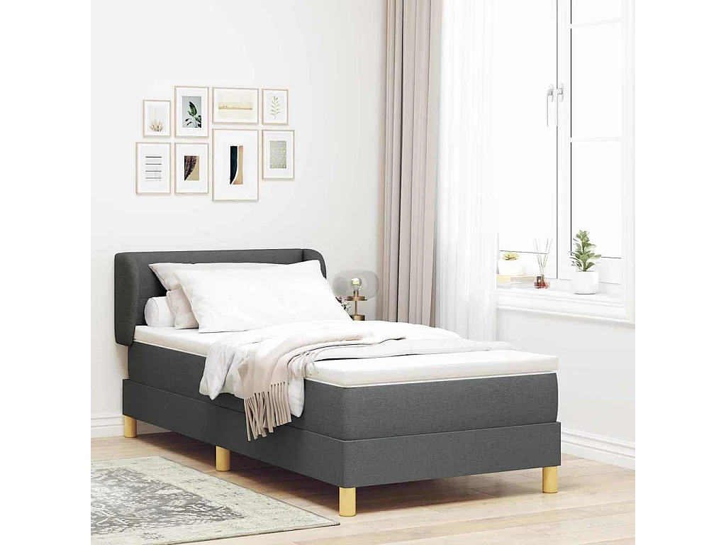 Cama con somier y colchón Crema 90x200 cm Fabric Gris oscuro