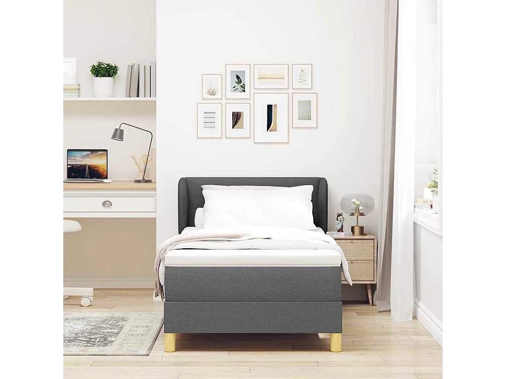 Cama con somier y colchón Crema 90x200 cm Fabric Gris oscuro