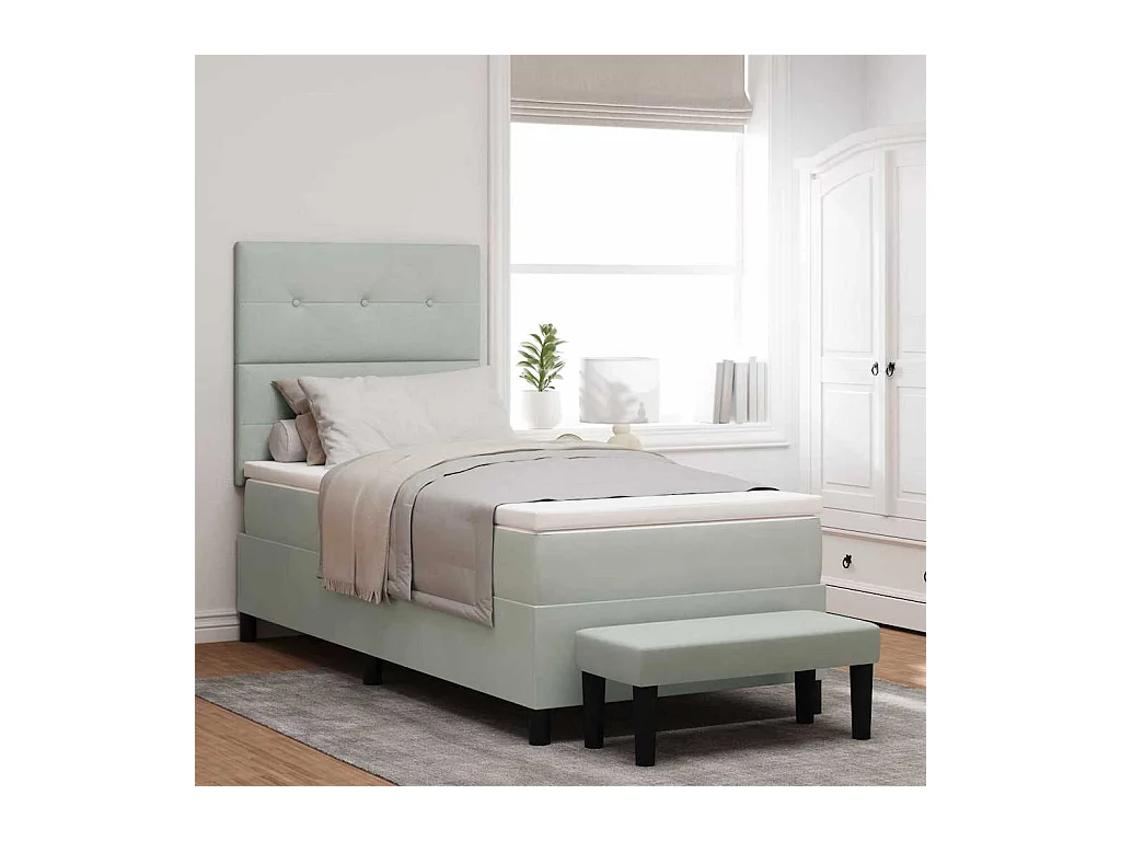 Cama Box com colchão Cinzento-claro 100 x 200 cm Veludo