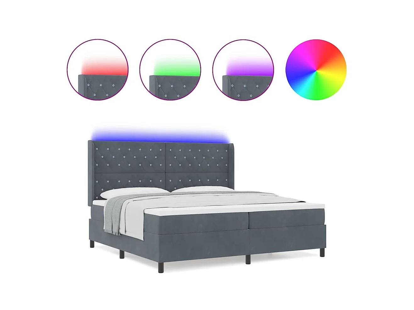 Cadre de lit avec Matelas LED Gris foncé 200 x 200 cm Velours