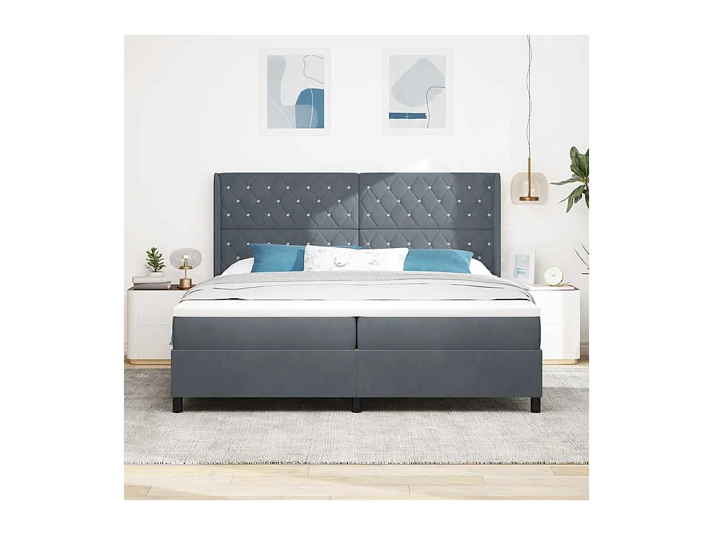 Cadre de lit avec Matelas LED Gris foncé 200 x 200 cm Velours