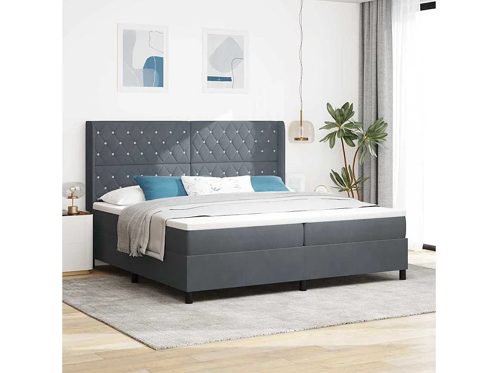 Cadre de lit avec Matelas LED Gris foncé 200 x 200 cm Velours