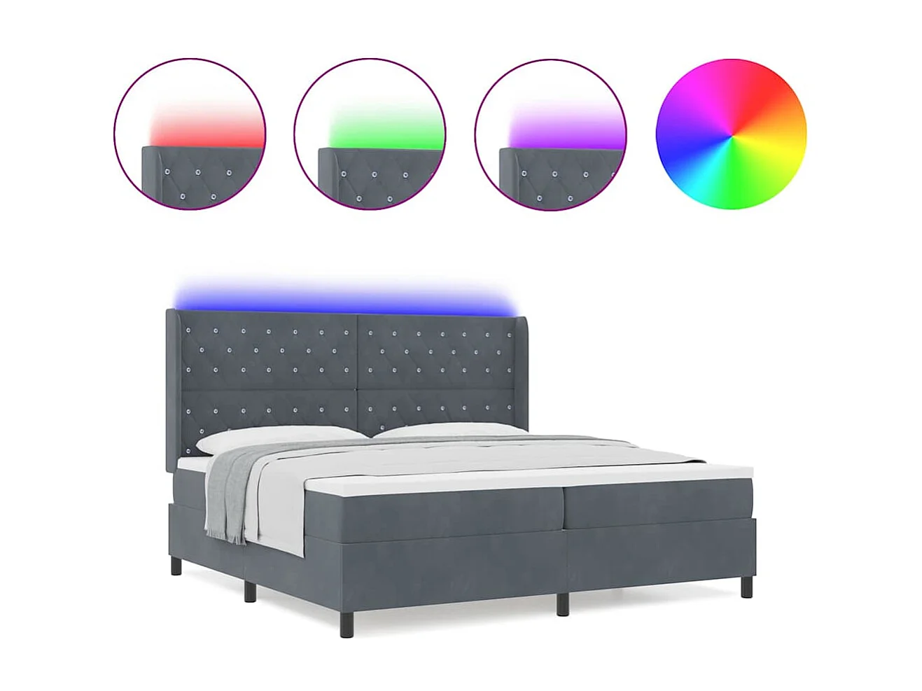 Cadre de lit avec Matelas LED Gris foncé 200 x 200 cm Velours