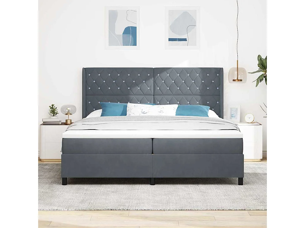 Cadre de lit avec Matelas LED Gris foncé 200 x 200 cm Velours