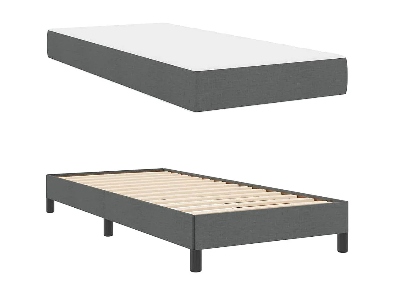 Cadre de lit avec matelas Gris foncé 100 x 200 cm tissu