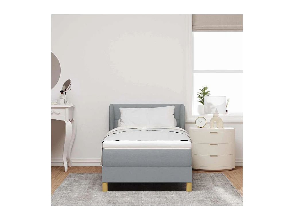 Cadre de lit avec Matelas Crème 90x200 cm Tissu Gris clair