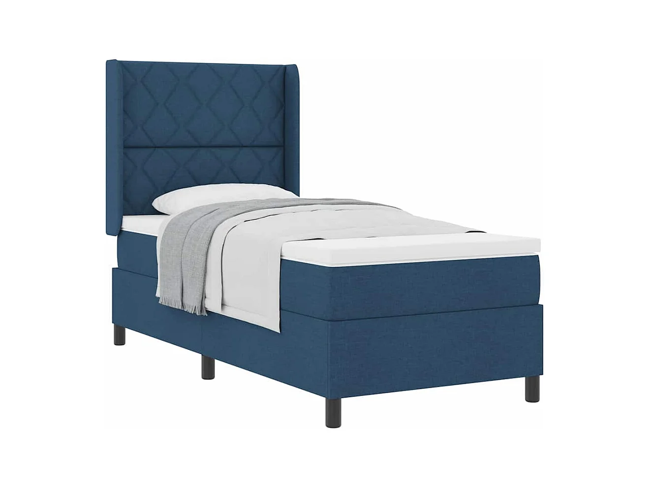 Cama Box com colchão com cabeceira Azul 100 x 200 cm tecido