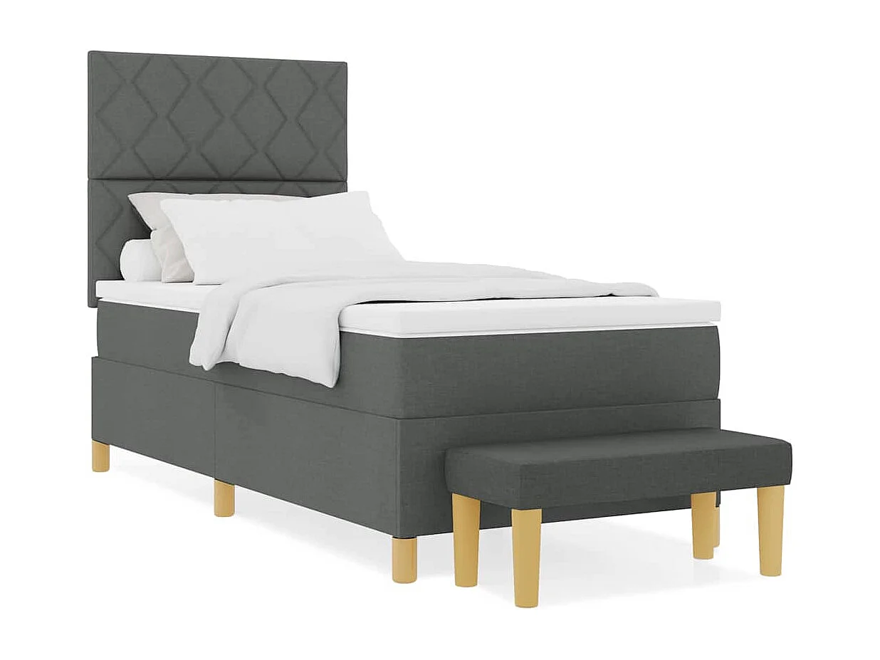 Cama tipo Box Spring con colchón Gris oscuro 100 x 200 cm tela