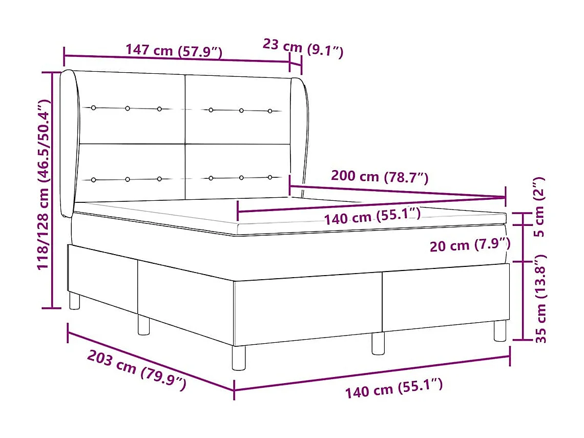 Cadre de lit avec matelas Noir 140 x 200 cm Velours