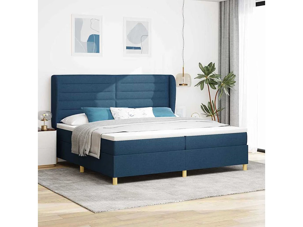 Cama con Somier y Colchón Gris Oscuro 90x190 cm de Tela Azul
