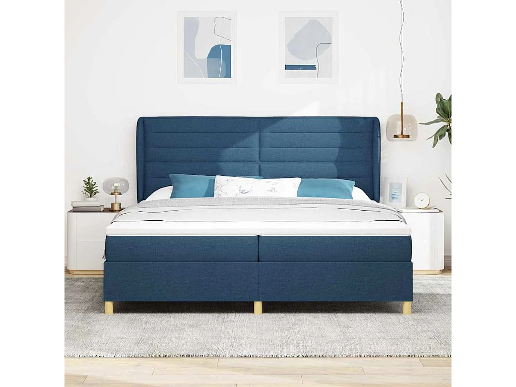 Cama con Somier y Colchón Gris Oscuro 90x190 cm de Tela Azul