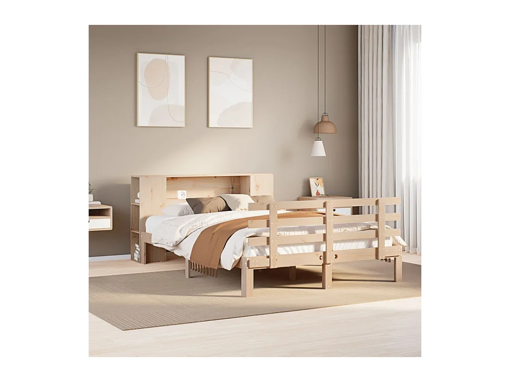 Cama con estantería sin colchón madera maciza de pino 120x190cm