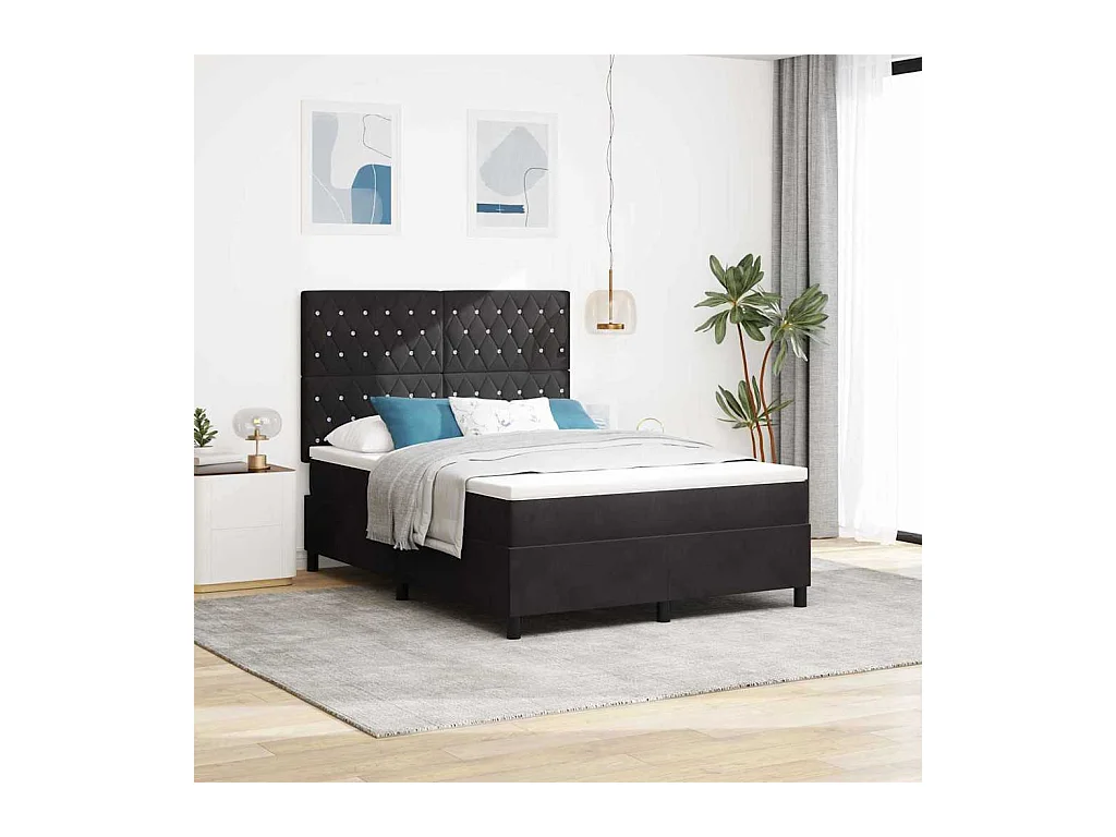 Cama Box com colchão com cabeceira Preto 140 x 190 cm Veludo