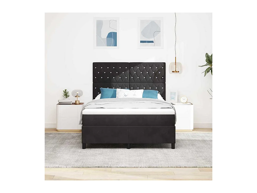 Cama Box com colchão com cabeceira Preto 140 x 190 cm Veludo