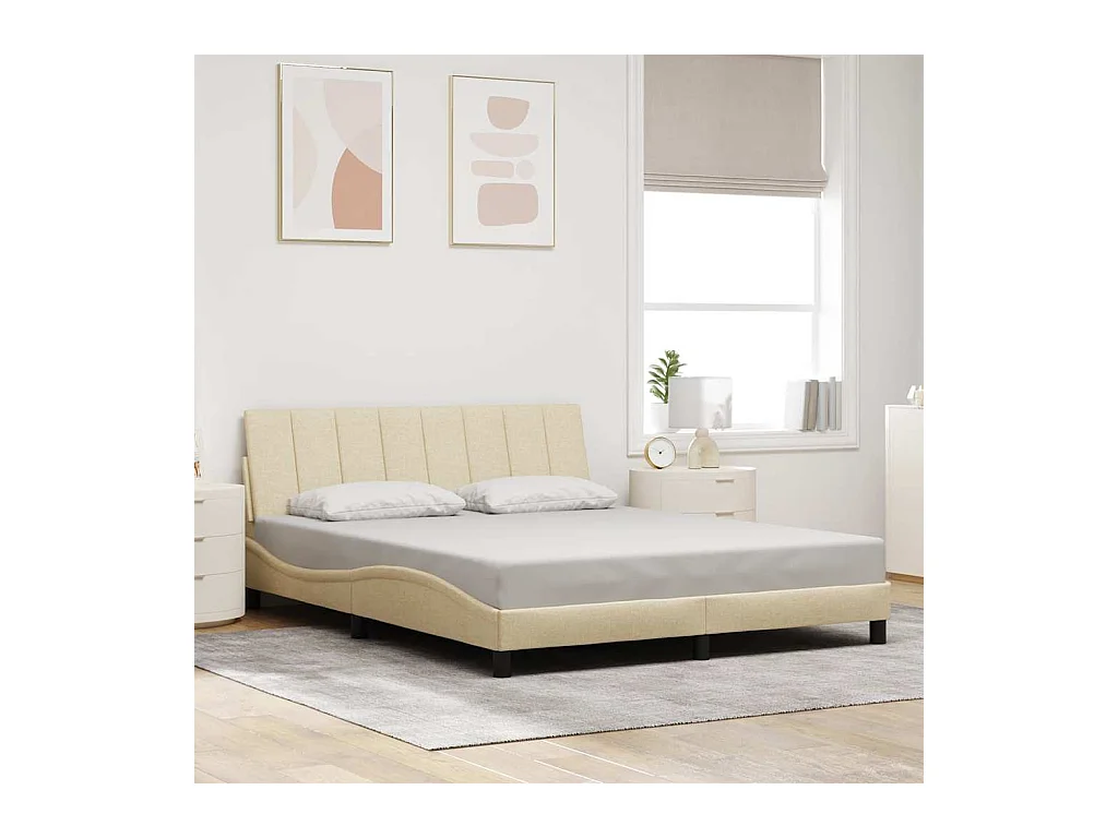 Cadre de lit sans matelas crème 160x200 cm tissu