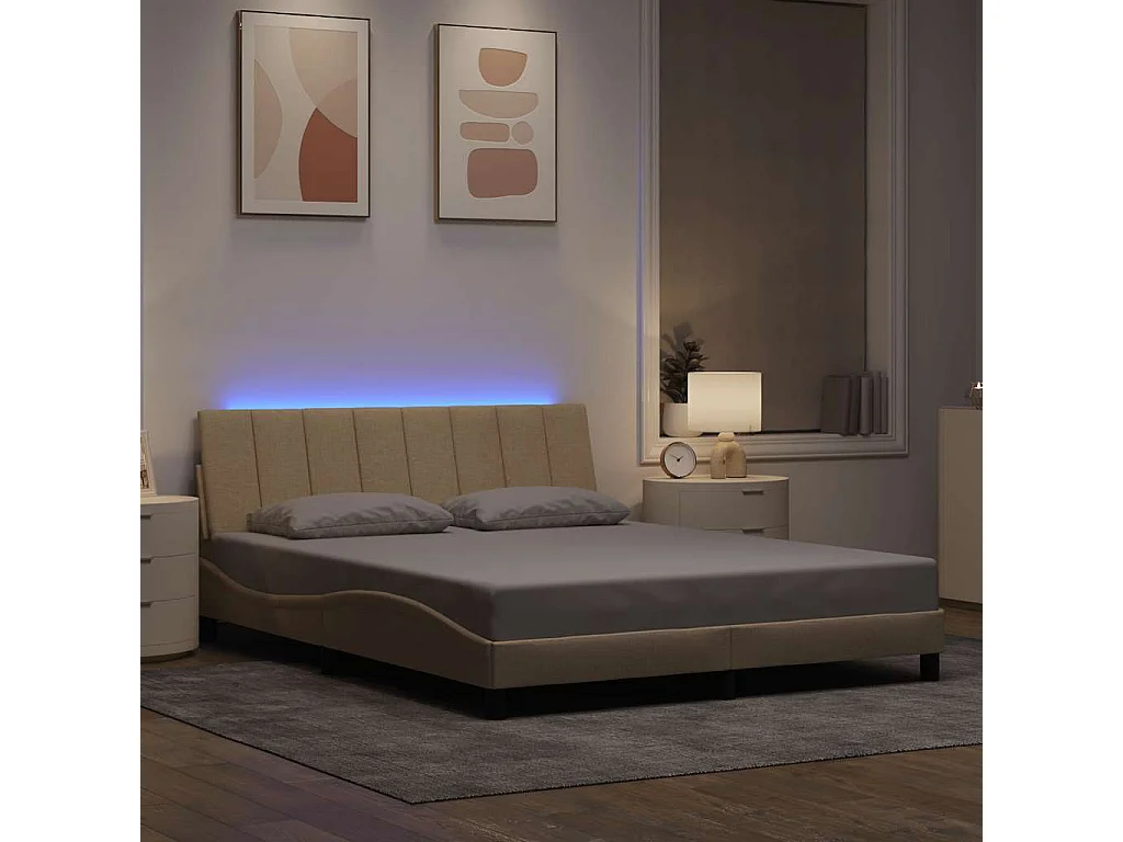 Cama sin colchón tela color crema 160x200 cm